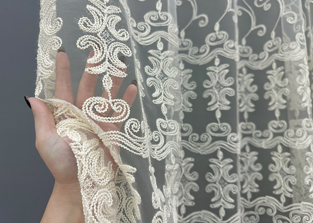 Тюль VR-Textil 1854т Фатин с вышивкой Корд Молочный 300х270 см (40-208) Киев - изображение 4