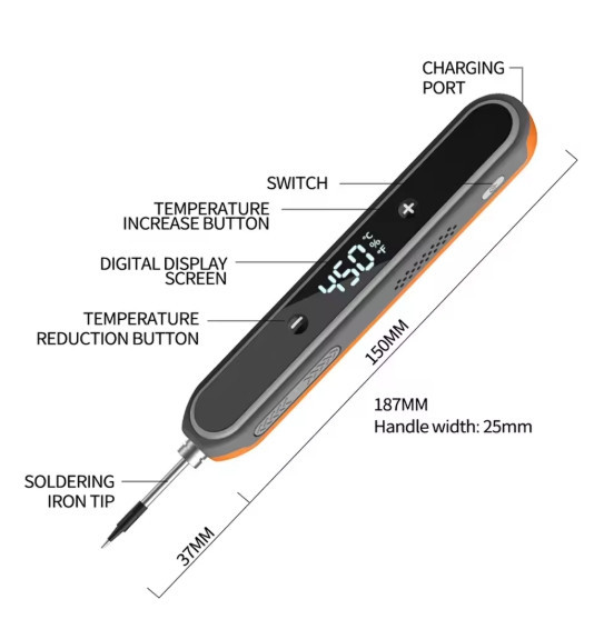 Паяльник акумуляторний M501 USB IRON 15 W 1400mA + 3 жала Жовтогарячий Вінниця - фото 7