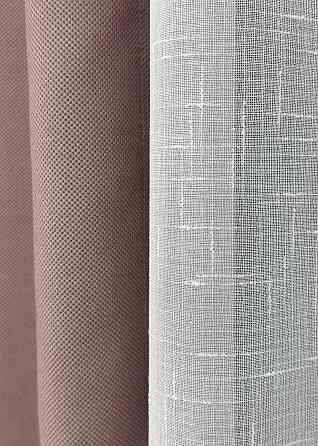 Комплект штор VR-Textil рогожка преміум TERRA LUXE 100х270 2шт і Тюль 400х270 1863ш-115т пудровий з білим 71-080/2 Київ