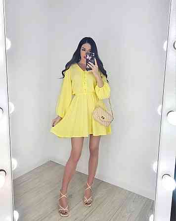 Жіноча легка міні сукня з натуральної тканини муслін Жовтий, 48/52 Одеса