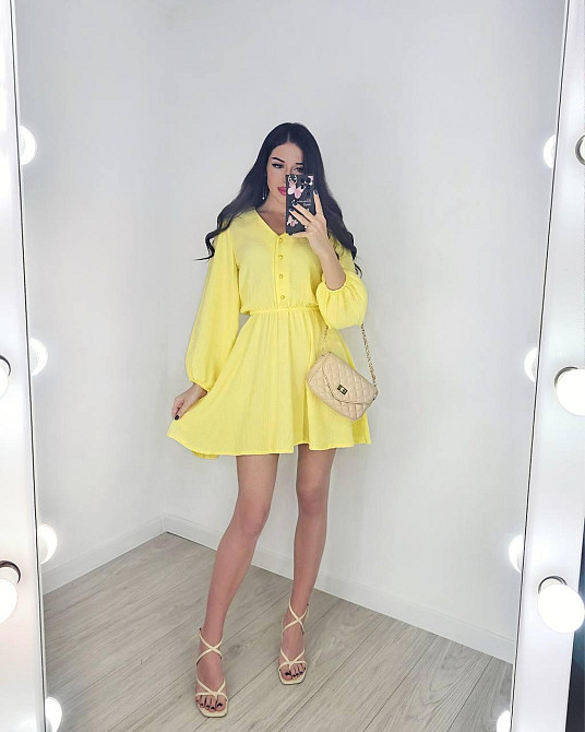 Жіноча легка міні сукня з натуральної тканини муслін Жовтий, 48/52 Одеса - фото 4