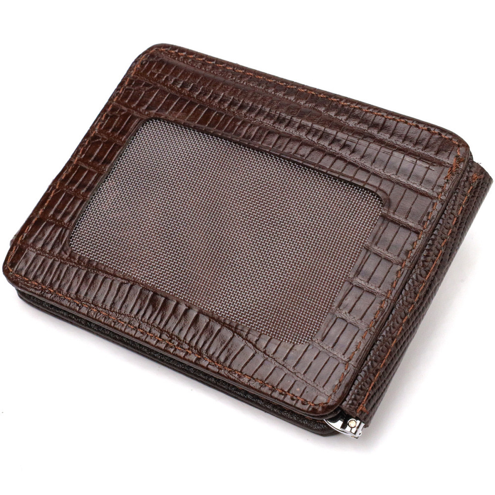 Фактурний затискач для грошей з натуральної шкіри з тисненням CANPELLINI 21940 Коричневий Київ - фото 10