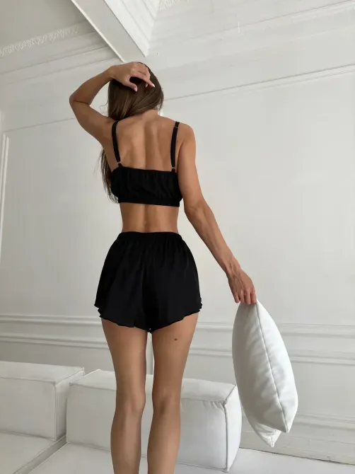 Шелковая женская пижама черного цвета Киев - изображение 3