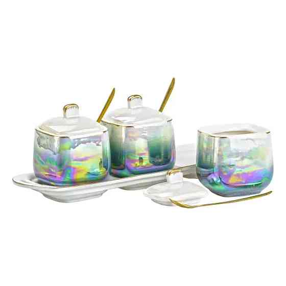 TS Kitchen Набір для спецій порцелянаовий на підставці з ложками 3 шт по 300 мл Коломия