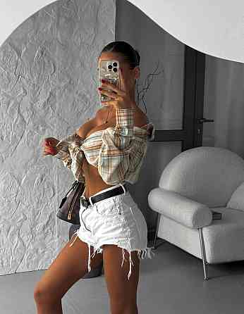 Женская базовая рубашка в клетку турецкая фланель Желтый Одесса