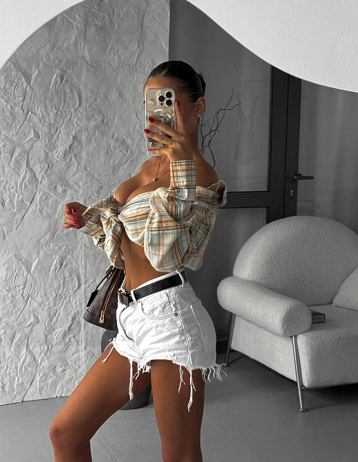 Женская базовая рубашка в клетку турецкая фланель Желтый Одесса - изображение 5