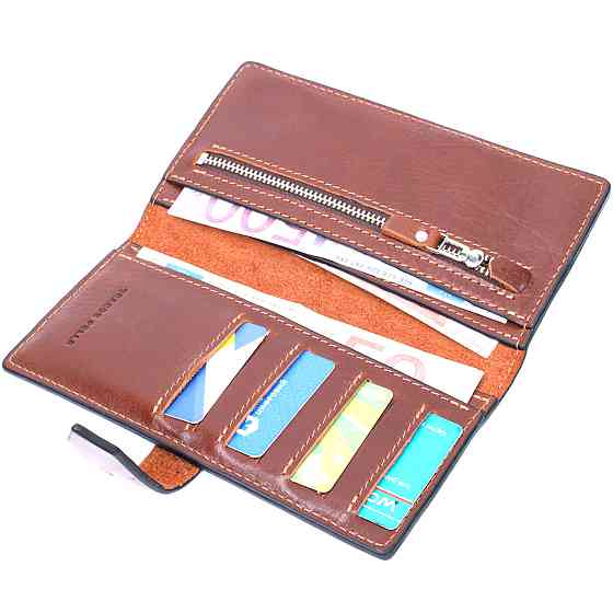 Цікавий вертикальний гаманець із натуральної шкіри Коричневий (GRANDE PELLE) Київ