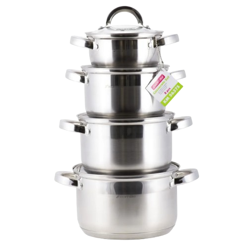 Набір каструль 8 предметів (каструлі 1,0/1,8/2,5/3,8л) нержавіюча сталь порожнисті ручки KAMILLE Житомир - изображение 3