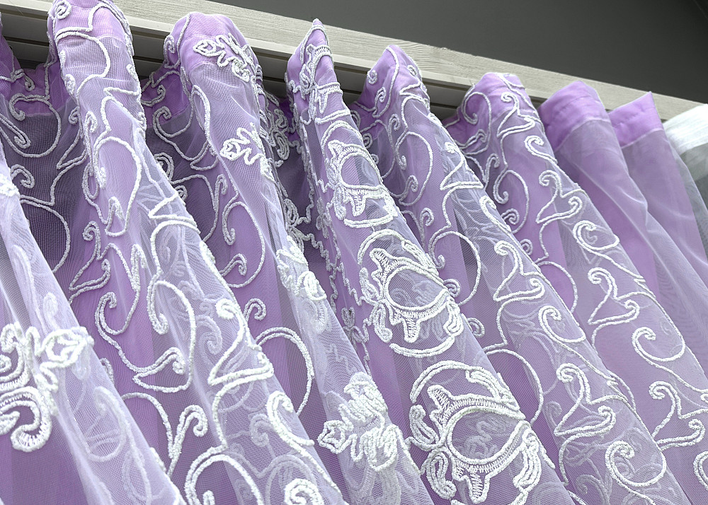 Кухонні шторки VR-Textil № 101к з підв'язками бузковий з білим 330х170 см (52-1196) Київ - фото 7