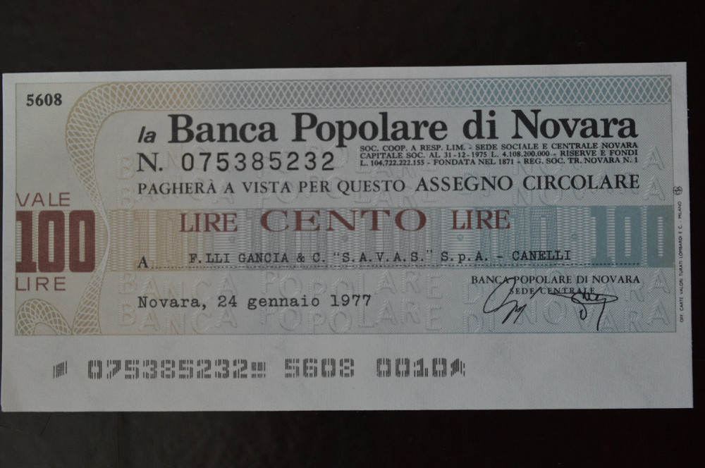 Чек. Италия 100 Лир 1977год (ЧК-1) ЛОТ 4 Полтава - изображение 1