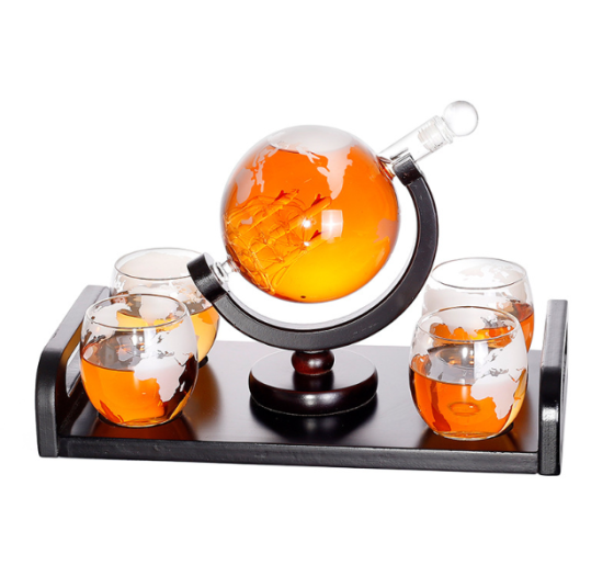 Набір Декантер Навколо світу з кораблем усередині 4 келихи на розносі Кременчук