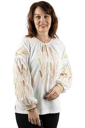 Вышиванка женская льняная, молочная топ 52/54 Киев