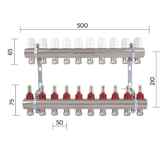 Колектор латунний із витратомірами та євроконусами Thermo Alliance Standart 1" на 10 виходів TAS235W10E Київ