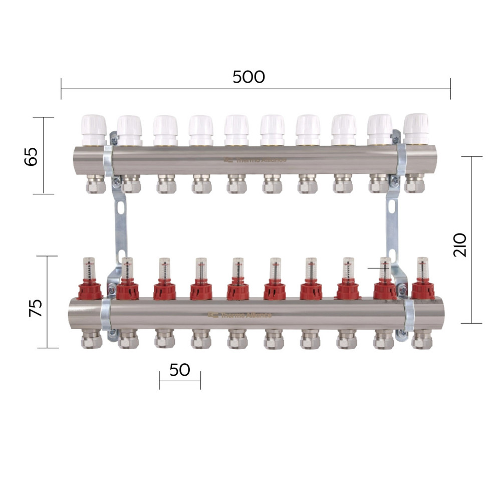 Коллектор латунный с расходомерами и евроконусами Thermo Alliance Standart 1