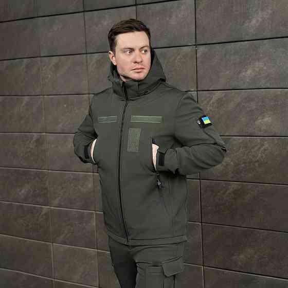 Мужская хаки куртка софтшелл демисезонная Pobedov Motive с липучками Киев