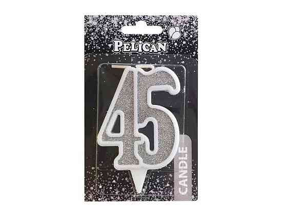 Свічка ювілейна 45 СРІБЛО 7см. ТМ PELICAN Київ