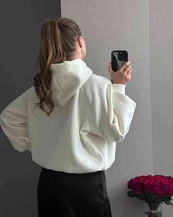 Жіноча базова тепла худіоверсайз тринитка на флісі Молочний Одеса