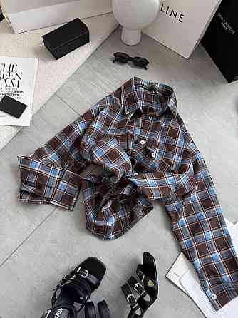 Женская стильная оверсайз рубашка в клетку фланель 100% коттон Синий Одесса