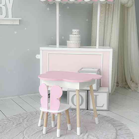 Дитячий столик "Хмаринка" з метеликом, рожевий і білий Київ