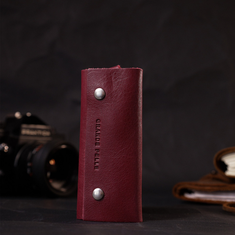 Жіноча шкіряна ключниця на кнопках Бордовий (GRANDE PELLE) Київ - фото 2