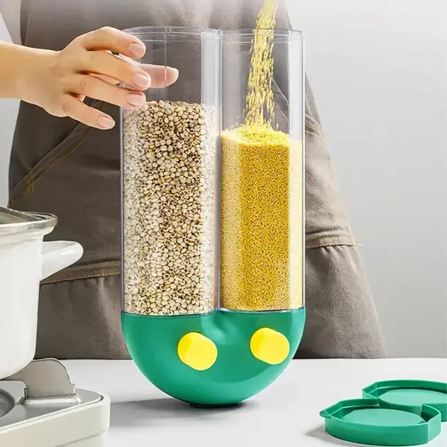 Диспенсер для круп с дозатором на 2 секции, до 2кг / Органайзер для сыпучих продуктов Коломия - фото 2