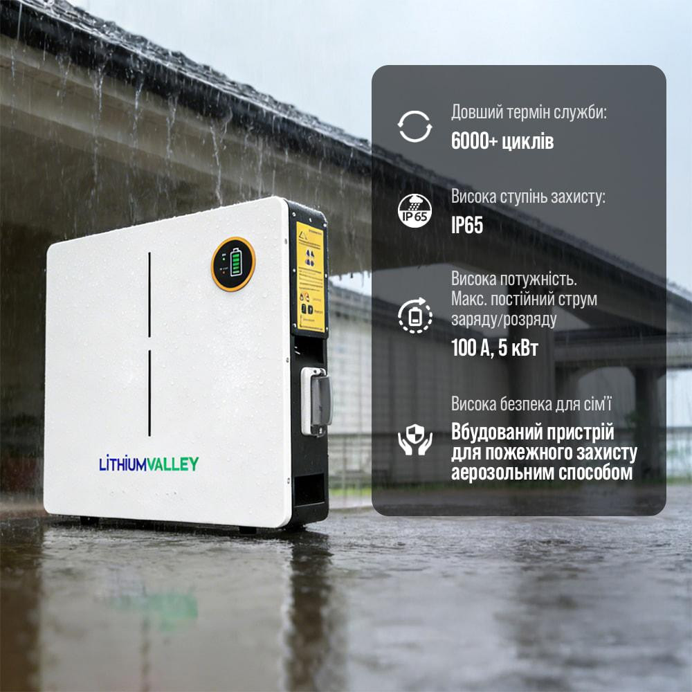 Акумуляторна батарея літій-залізо-фосфатна LiFePO4 100А*год 51.2В 5120Вт*год Lithium Valley LV-BAT-W5.12Ac настінний монтаж Киев - изображение 19