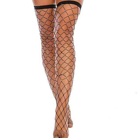 Панчохи в сітку з камінням жіночі one size чорний Київ