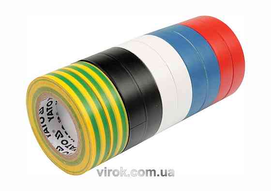 Стрічка ізоляційна різнокольрова YATO : 19 мм х 20 м, 5 кольорів, Уп. 10 Рул. [6/24] Одесса