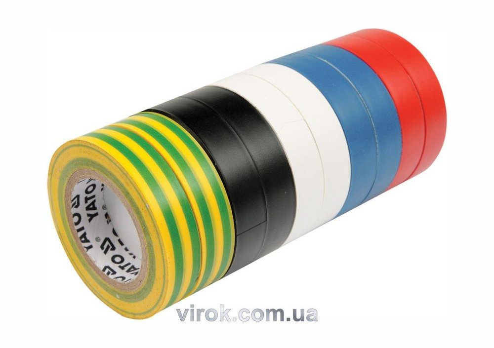 Стрічка ізоляційна різнокольрова YATO : 19 мм х 20 м, 5 кольорів, Уп. 10 Рул. [6/24] Одесса - изображение 1