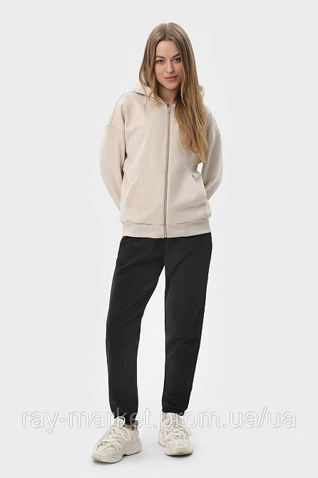 Костюм женский худи на молнии бежевый и брюки черные  RAY PREMIUM LOOSE U0809 (U0809W-Cream-Black) S Киев - изображение 1