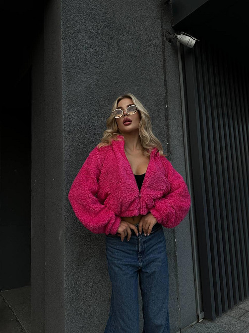 Жіноче плюшеве оверсайз худі з вушками на блискавці турецьке м'яке хутро Одеса - фото 4