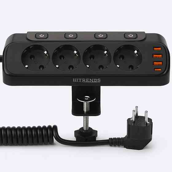 Мережевий фільтр 20Вт, 1.6м (2хUSB-A, 2хType-C, 4х220В) / Електричний подовжувач з тримачем для столу Київ
