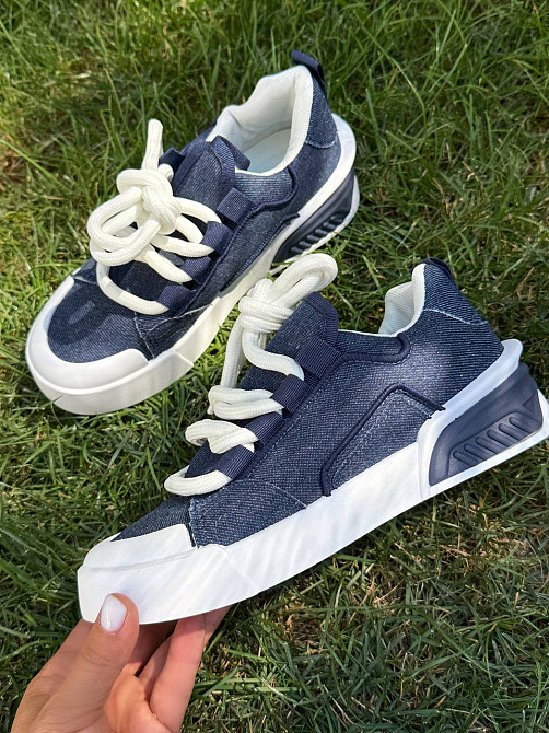 Кеди жіночі Violeta 143-46 джинсові на шнурівці з білою підошвою сині, 36, 22,5 см Київ - фото 12