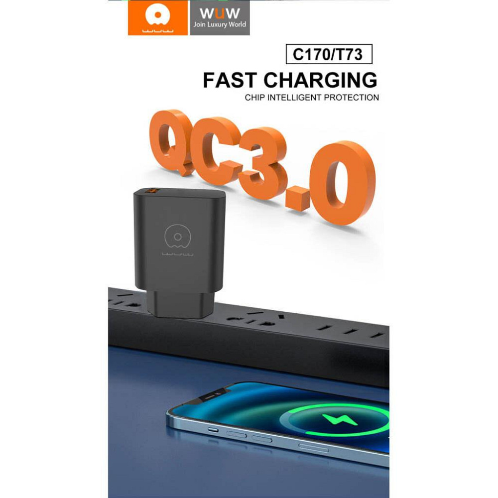 Мережевий зарядний пристрій WUW-C170 QC 3.0 single USB charger 18W Одеса - фото 5