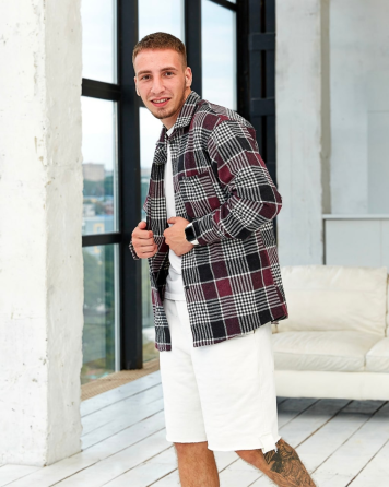 Сорочка чоловіча тепла байка Бордовий L Харків