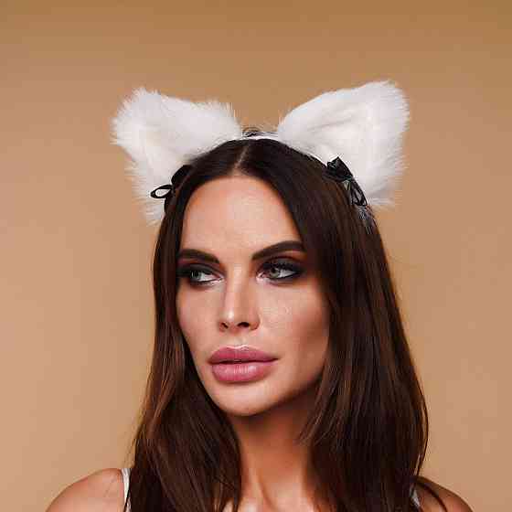 Меховые ушки кошки с бантиком, Белые OKOVA Sex Aura Киев