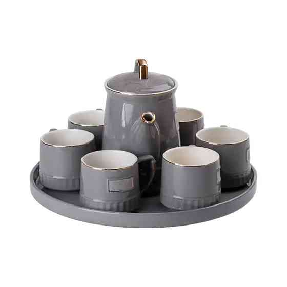 Чайний набір на 6 персон (з заварювальним чайником та порцелянаовою підставкою), сірий HP-15-5 Коломия