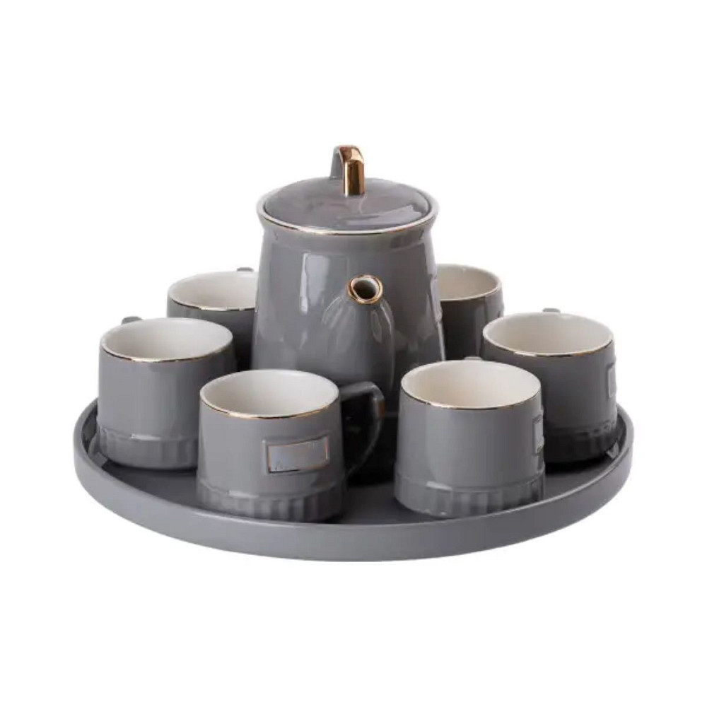 Чайний набір на 6 персон (з заварювальним чайником та порцелянаовою підставкою), сірий HP-15-5 Коломия - фото 3