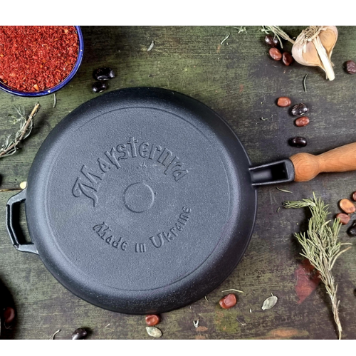 Сковорідка для млинців d24*2,5см з дерев'яною ручкою чавунна Т301 Майстерня Житомир