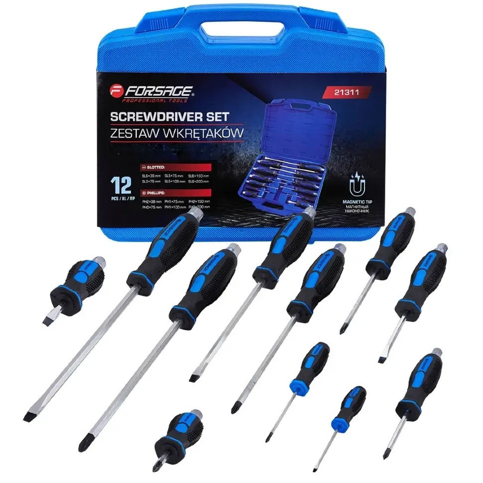 Набор силовых ударных магнитных отверток 12пр. (SL/PH) Forsage F-21311 Одесса - изображение 2