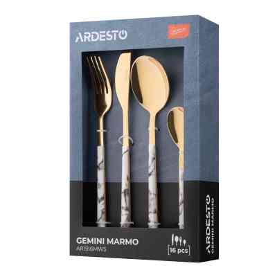 Набір столових приборів Ardesto Gemini Marmo, 16 приборів, нержавіюча сталь, пластик, золотисто-білий (AR1916MWS) Вінниця