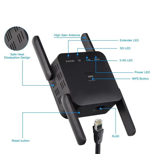 Беспроводной Wi-Fi репитер 1200Мбит/с 2.4/5ГГц, усилитель сигнала Fenvi AC1200 Винница - изображение 5