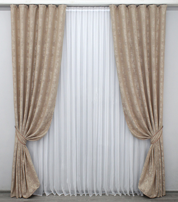 Комплект готових штор VR-Textil Жакард Sultan YL № 1290ш Бежево-пудровий 100х270 см 2 шт (31-564) Київ - фото 3