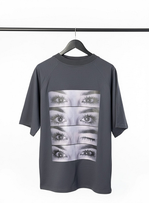 Оверсайз щільна футболка «Глаза коханої» з фото Темно-сірий, L Чернівці - фото 1
