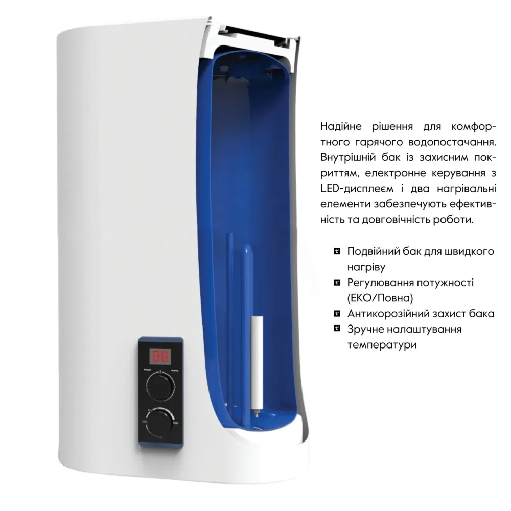 Водонагреватель электрический Thermo Alliance 80 л плоский вертикальный, сухой ТЭН 2 кВт (0,8+1,2) DT80V20G(PD)-D/2 Киев - изображение 11