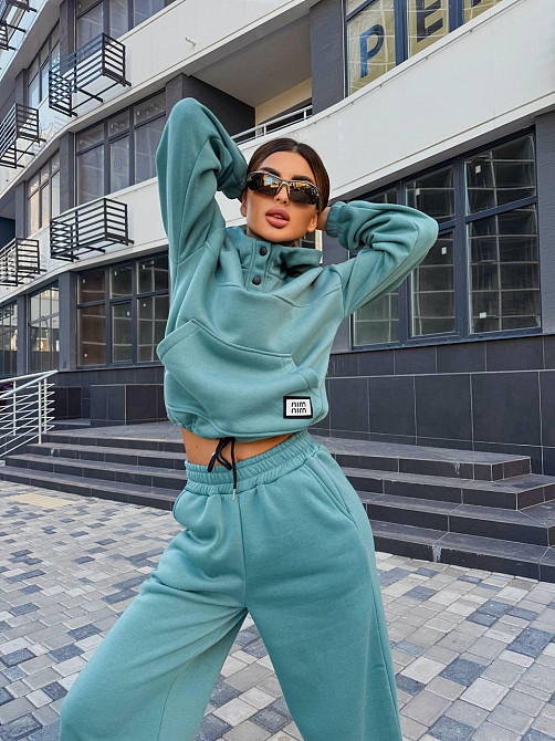 Женский стильный теплый повседневный костюм двойка на флисе Оливка, 46/48 Одесса - изображение 1