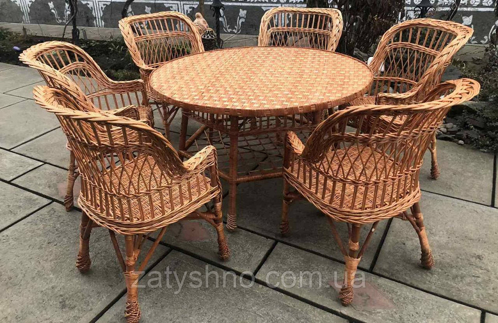 Плетені меблі на 6 персон | Меблі з лози з круглим столом | меблі з лози з великим столом Київ - фото 2