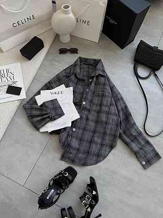 Женская стильная оверсайз рубашка в клетку фланель 100% коттон Графит Одесса