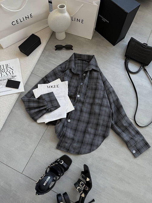 Женская стильная оверсайз рубашка в клетку фланель 100% коттон Графит Одесса - изображение 6