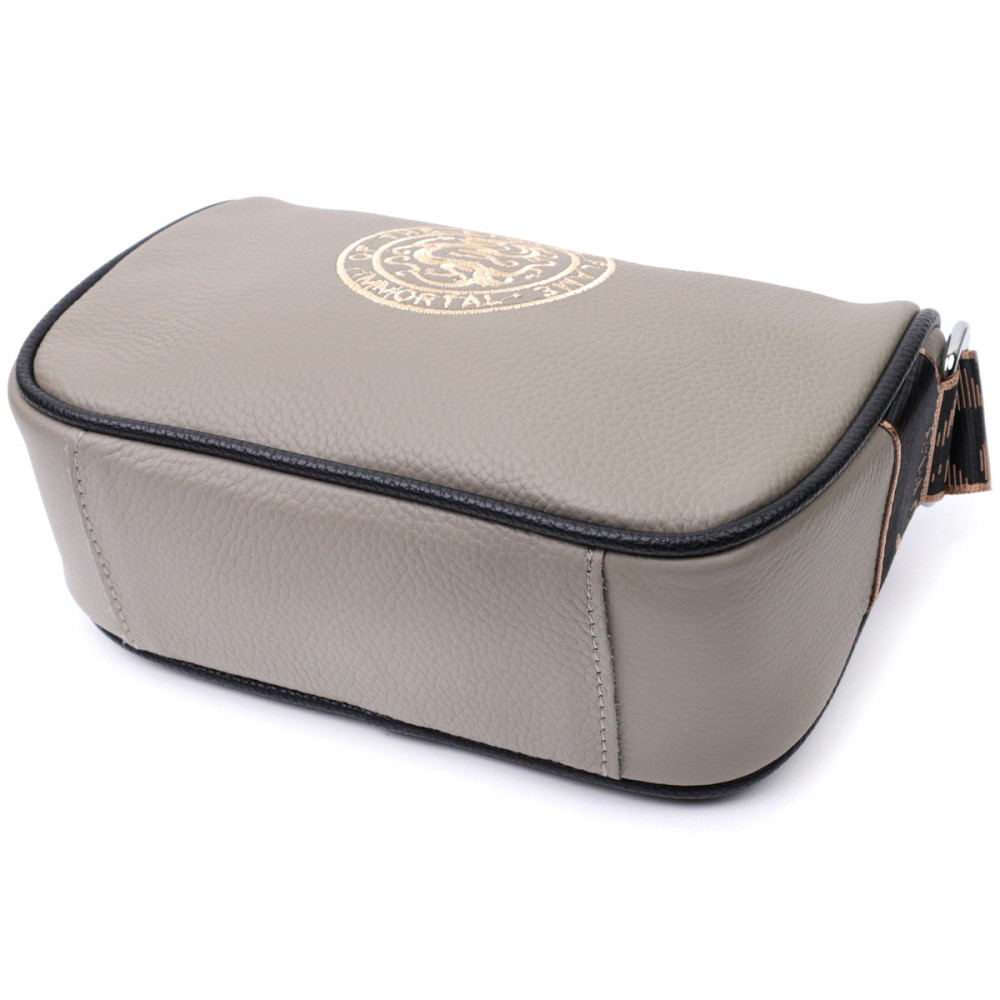 Красива жіноча сумка з вишивкою на лицьовій стороні з натуральної шкіри Vintage 22626 Сіра Київ - фото 5